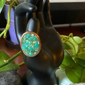 Turquoise copper and brass inlay ring size 6